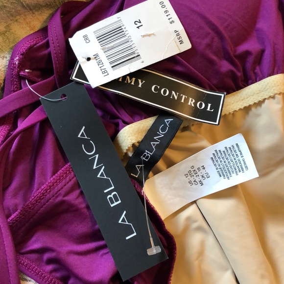 La Blanca size 12 Swimsuit Strappy Tummy Control Bathingsuit Highneck $118 NWOT - Picture 5 of 8
